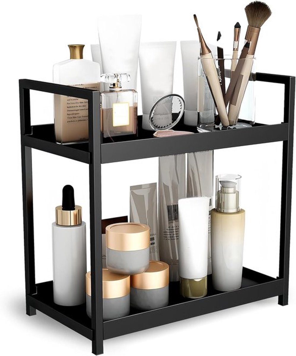 Thijox - 2-laagse Make-up en Huidverzorgingsorganizer, Zwart, Grote Opbergruimte voor Parfums, Tafelblad Organizer voor Slaapkamer, Badkamer, Keuken