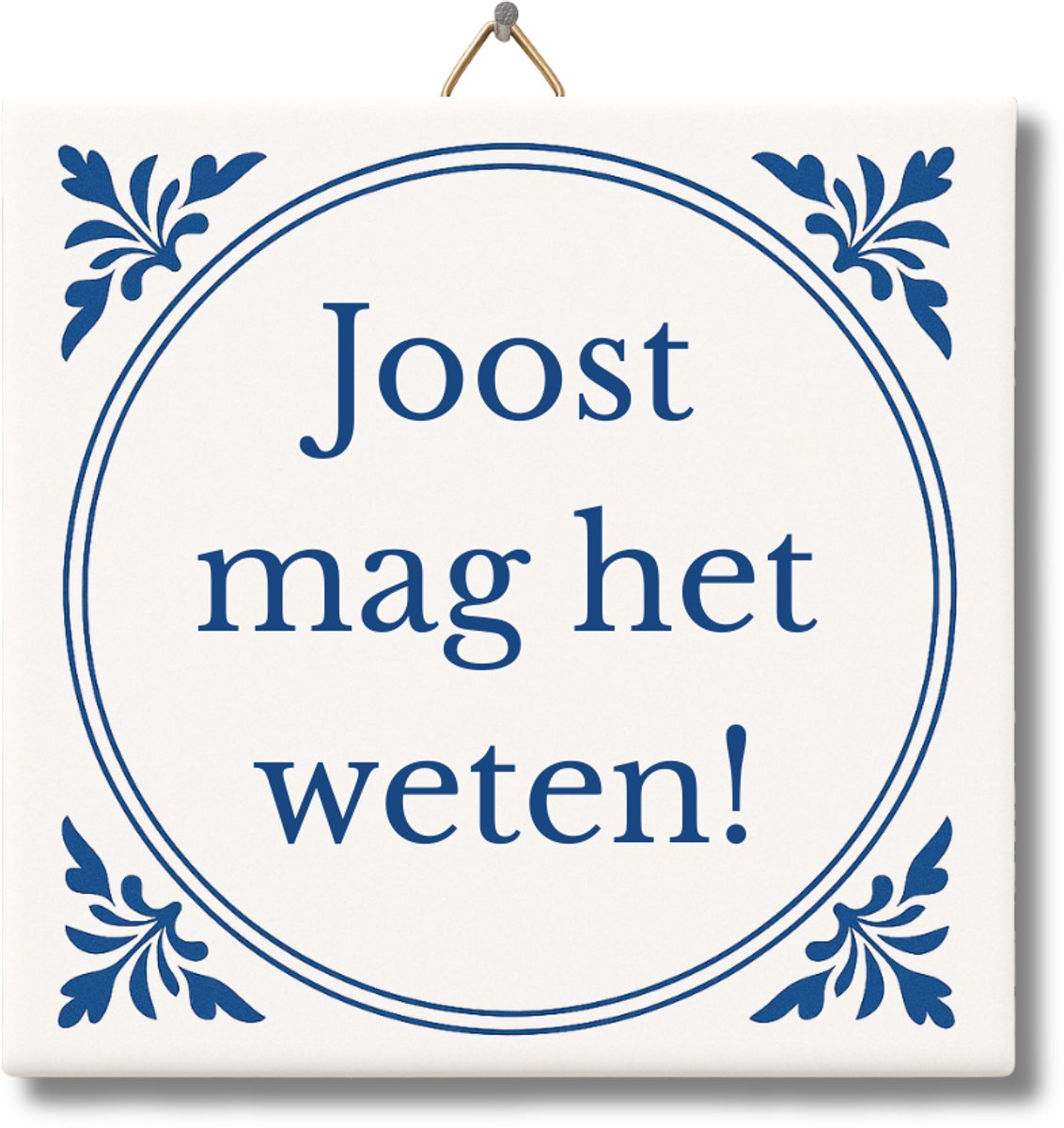 Tegeltje met Tekst van NietMokken® – Joost mag het weten! – Grappig Tegeltje met Nederlandse woordgrap – Humor Cadeau voor vriend, collega of verjaardag – Met ophanghaakje – Premium verpakking, gratis viltje en ansichtkaart – Glossy