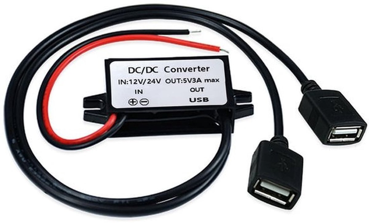 USB 12V naar 5V DC-omzetter - waterdichte voedingsadapter - Zwart - Dubbele USB-poorten - Ideaal voor GPS-camera en MP3