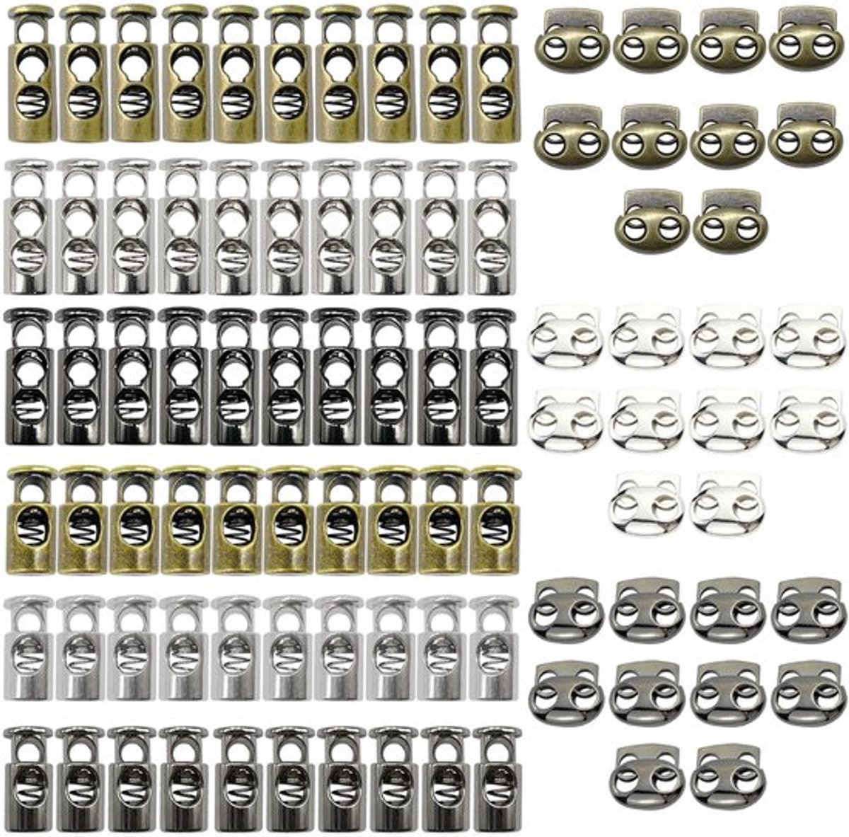 - Koordsloten - Multifunctionele koordsluiting - 90 stuks - Duurzaam en stevig - Geschikt voor veters en kleding - Metalen sluitingen - Id