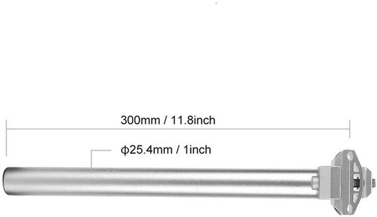 Fietszadelpen 25,4 x 300 mm - Schokbestendig - Aluminium - Lichtgewicht - Duurzaam - Geschikt voor mountainbikes/racefietsen - Zadelpen