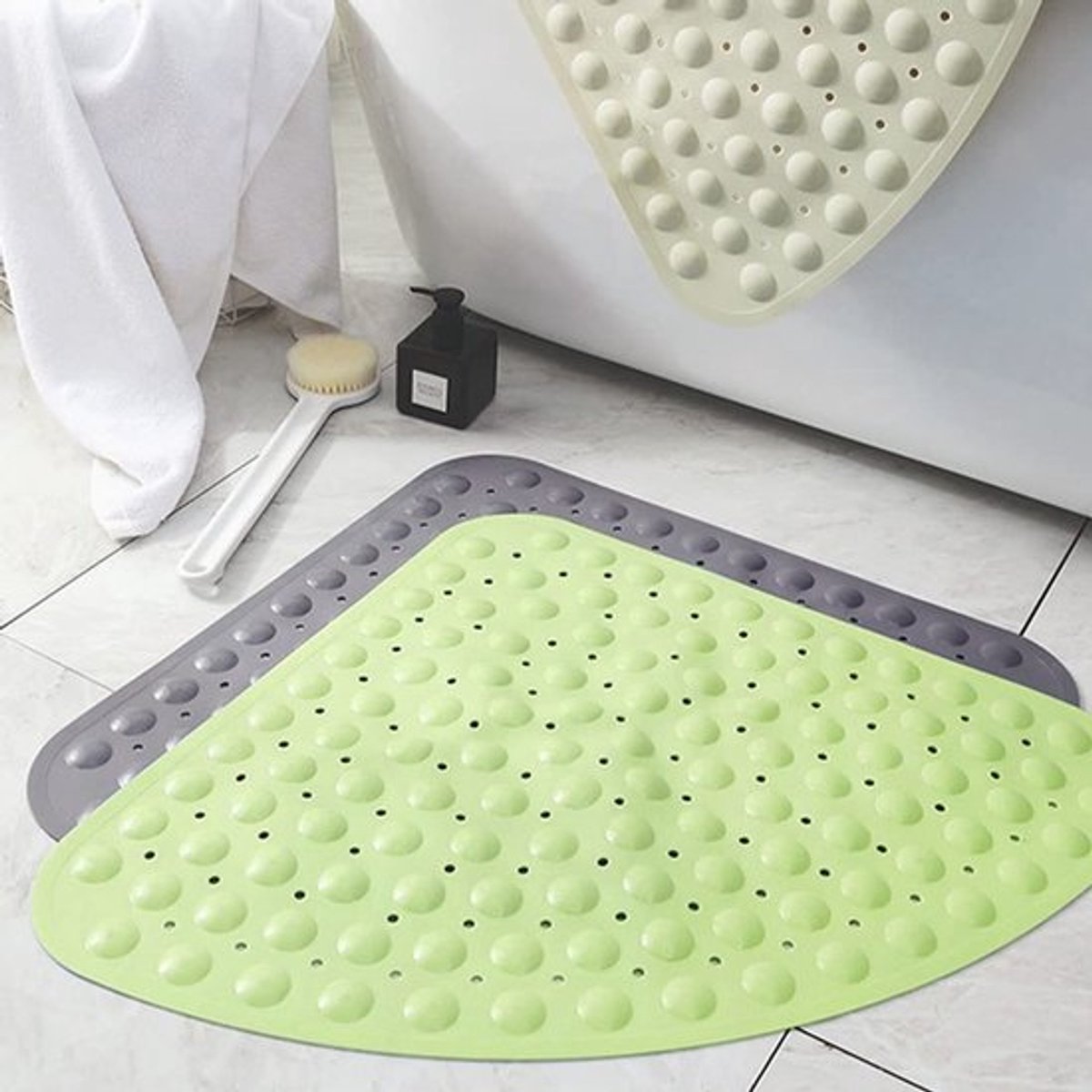 Hoekdouchemat Antislip - Antibacteriële Badmat - Zuignappen - 54 x 54 cm - Transparant Wit - Krachtige Bevestiging