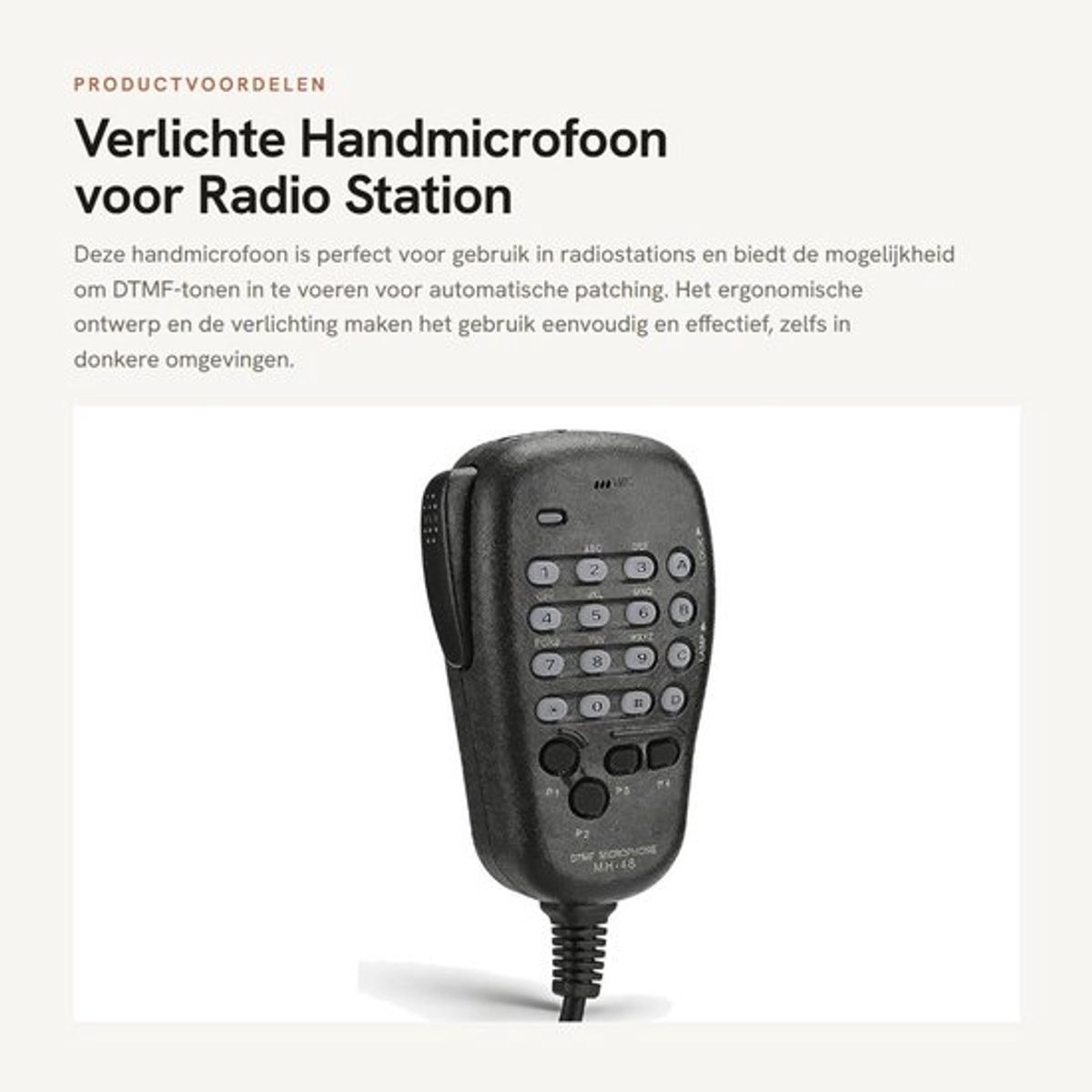 Handmicrofoon Verlicht - DTMF Invoer - Programmeerbare Softkeys - Compatibel met Mobiele Radiostations - ABS Materiaal - Hoge Betrouwbaarheid - Microfoon