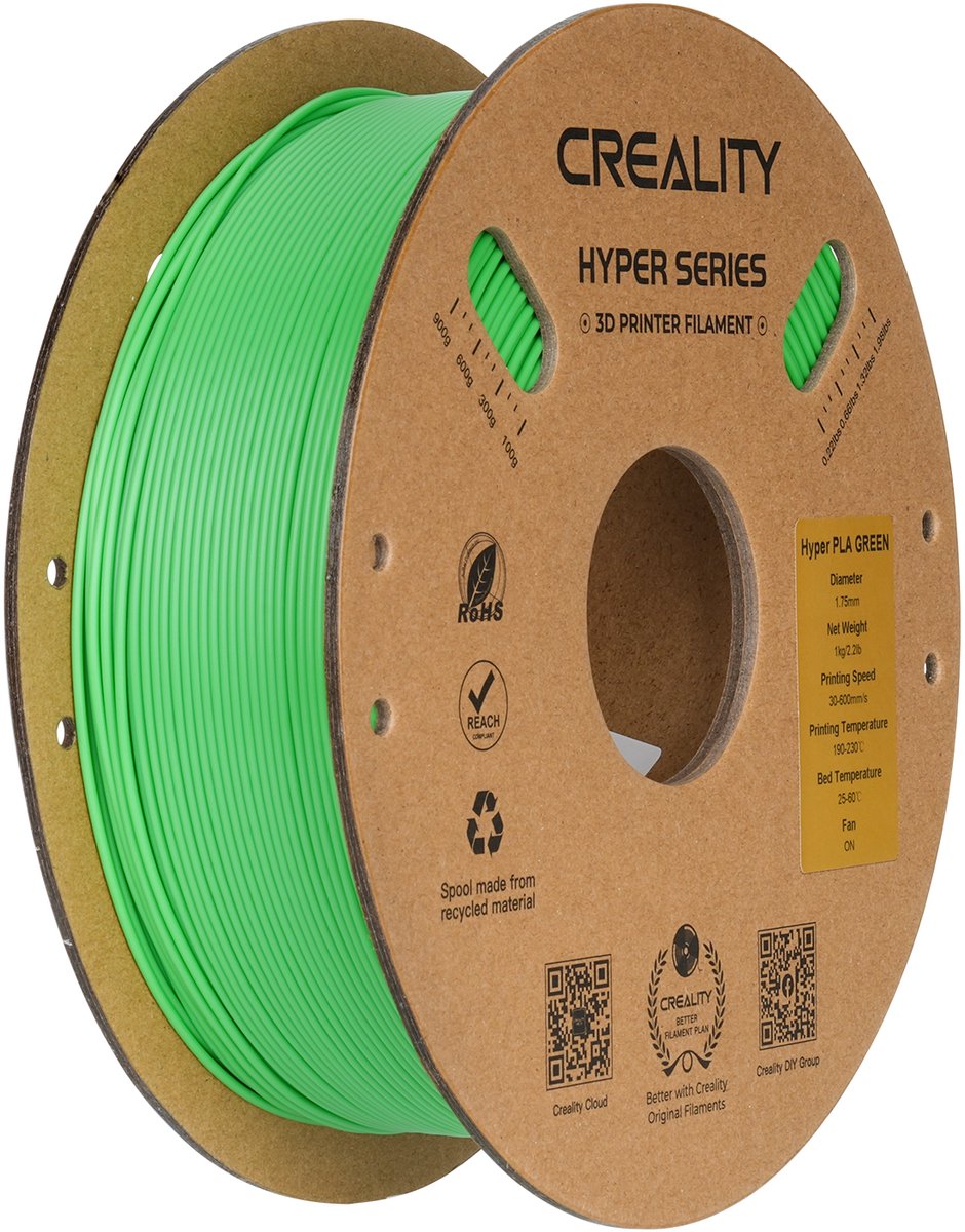 Creality Hyper PLA 3D-Printer Filament - 1,75mm 1kg - Hoge Printsnelheid - Consistente Printkwaliteit - Gebruiksvriendelijk Materiaal - Geschikt voor FDM 3D-Printers - Groen