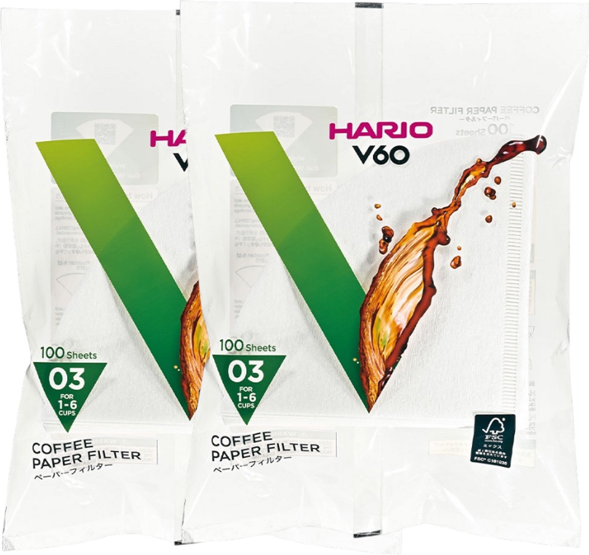 Hario Koffiefilters V60 03 - Wit (100 stuks) 2-Pack (200 filters totaal)