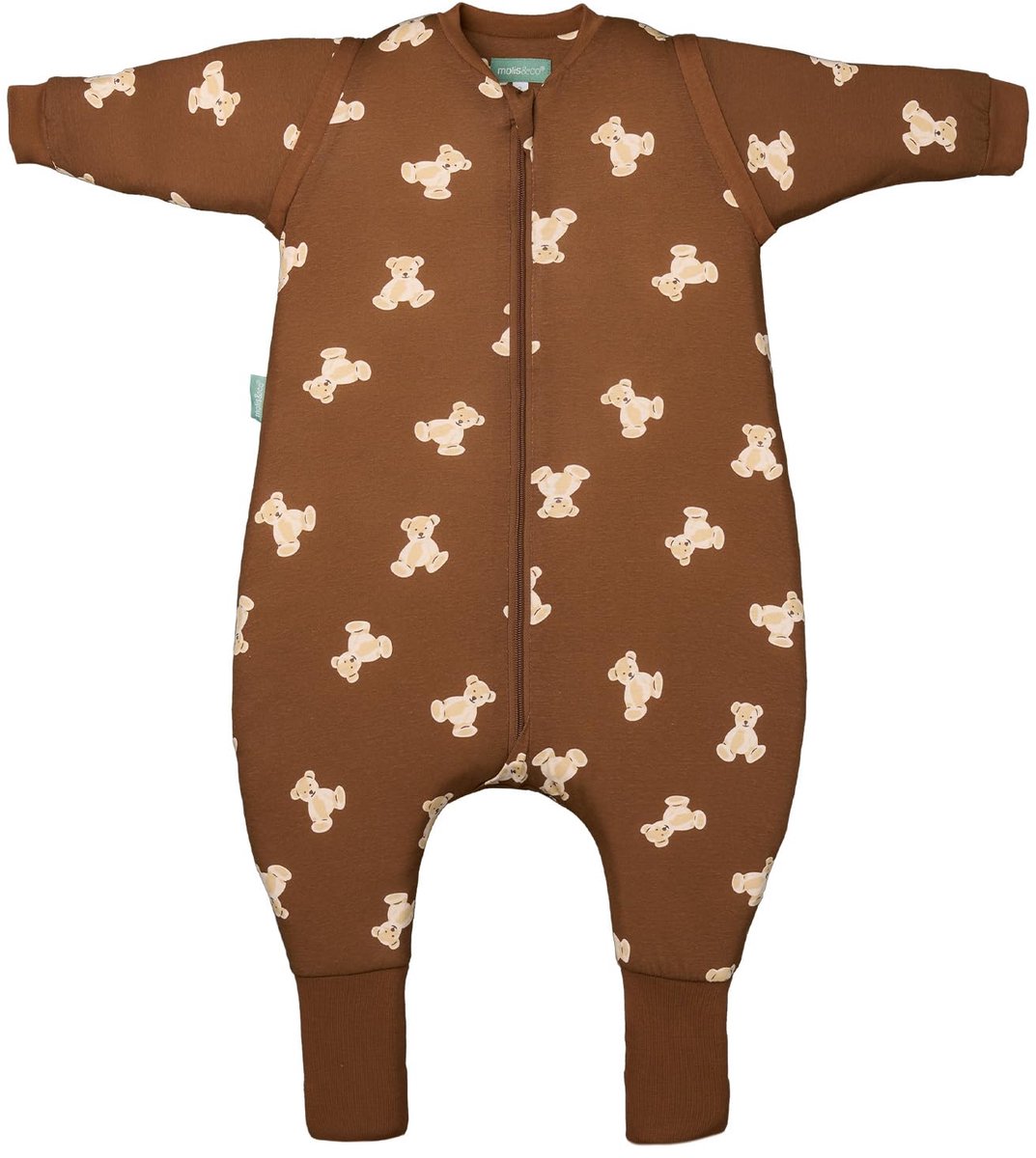 SnelShoppen - Baby Slaapzak met Voeten, Verwijderbare Mouwen en Sokken, 1 Tog, Licht Gevoerde, 100% Katoen, Premium Kwaliteit, Teddy Mocca, Voor Kinde