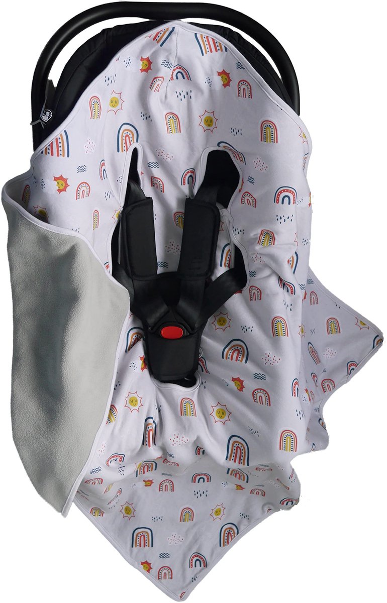 SnelShoppen - Baby Autostoel Deken Cosy Toes Voetenzak & Wrap, Regenboog Deken Ontwerp, Geschikt voor Autostoel, Kinderwagen en Buggy's, Grijs - Perfe