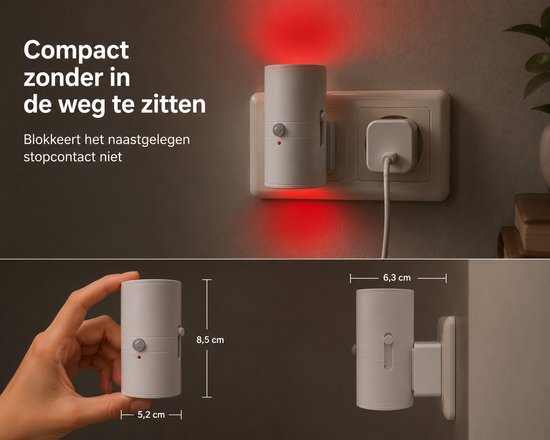 NIDRA® Rood Nachtlampje met Bewegingssensor voor het Stopcontact - Dimbare Stekkerlamp met Rood Licht - Auto/On/Off van Nidra — afbeelding 3