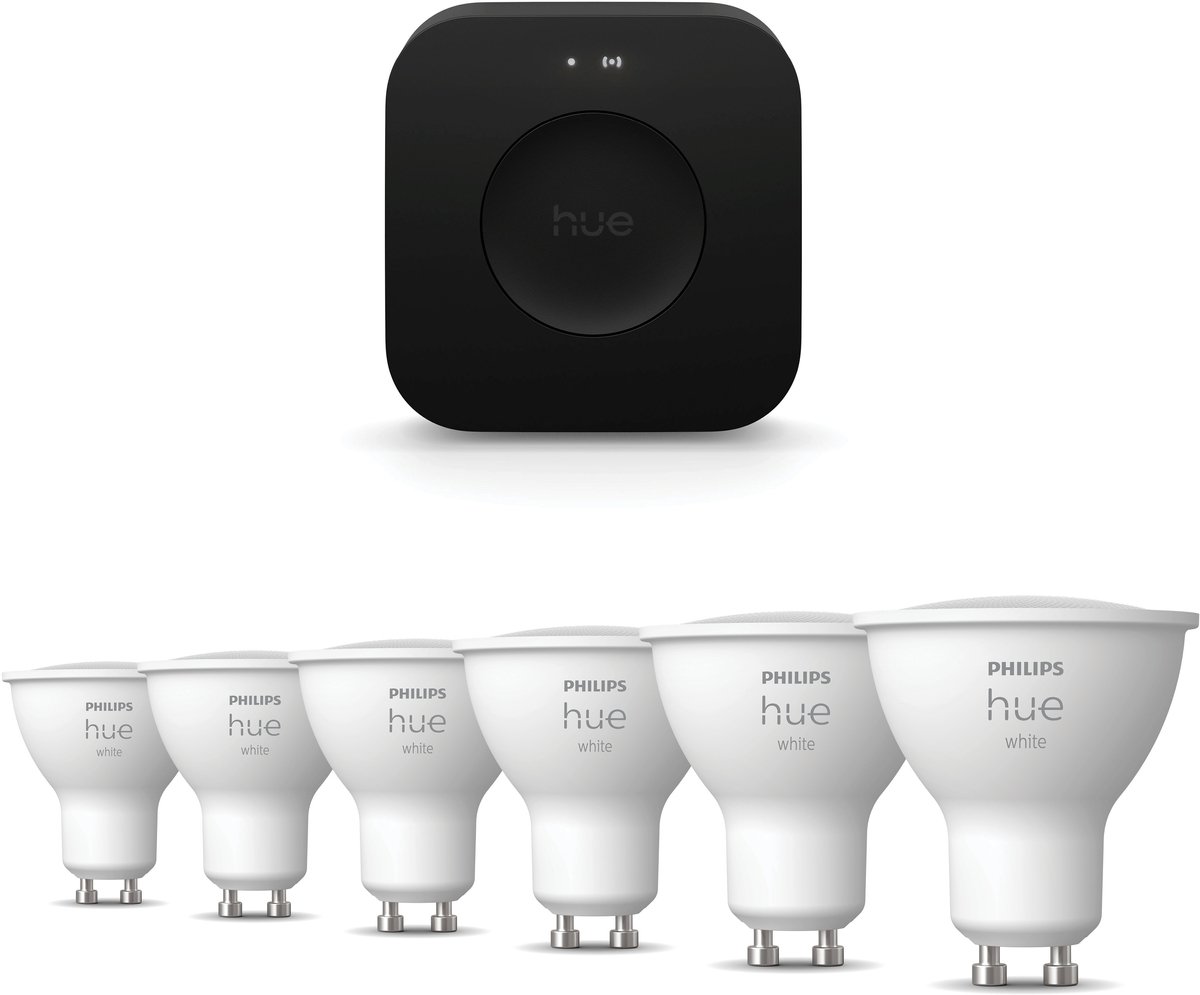 Philips Hue Starterspakket - GU10 - met 6 Spotjes - Warmwit Licht - Incl. Hue Bridge Pro - Hue White