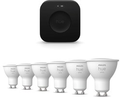 Philips Hue Starterspakket - GU10 - met 6 Spotjes - Warmwit Licht - Incl. Hue Bridge Pro - Hue White
