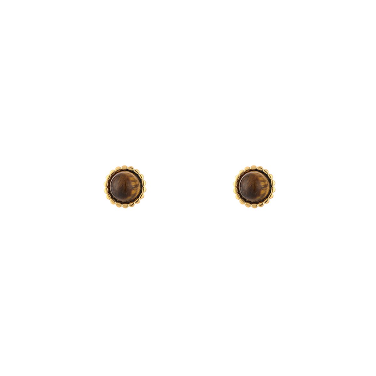 Stainless Steel Round Natural Stone Studs – Luxe Ronde Natuursteen Oorknopjes – RVS - Koffie Bruin