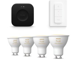 Philips Hue Starterspakket - GU10 - met 4 Spotjes - Warm tot Koelwit Licht - Incl. Hue Bridge Pro,…