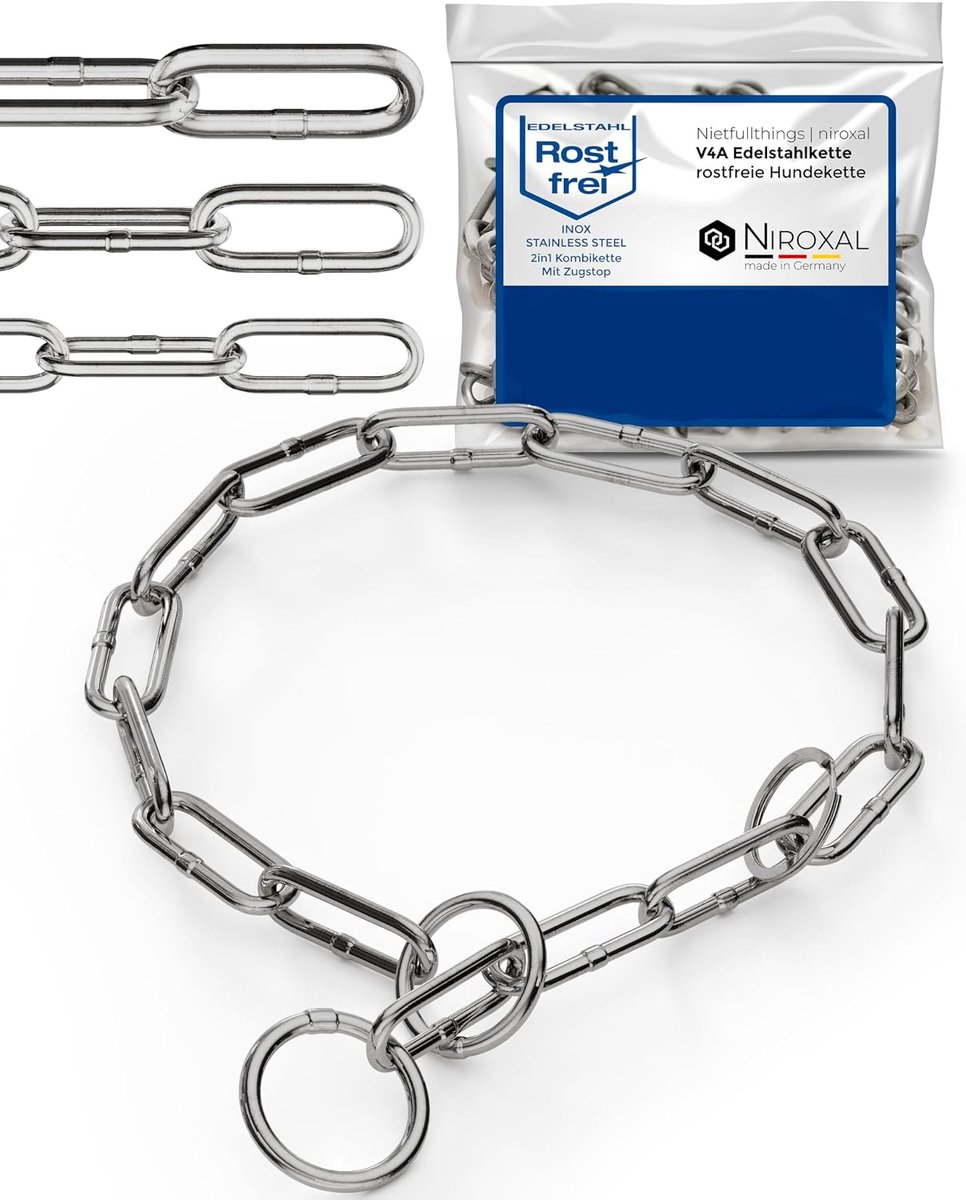 SnelShoppen - Roestvrij Kettingwurger voor Hondentraining - Hondenhalsband van Roestvrij Staal - Lange Schakels 4 mm Dik - 48 cm - Hondenketting met T