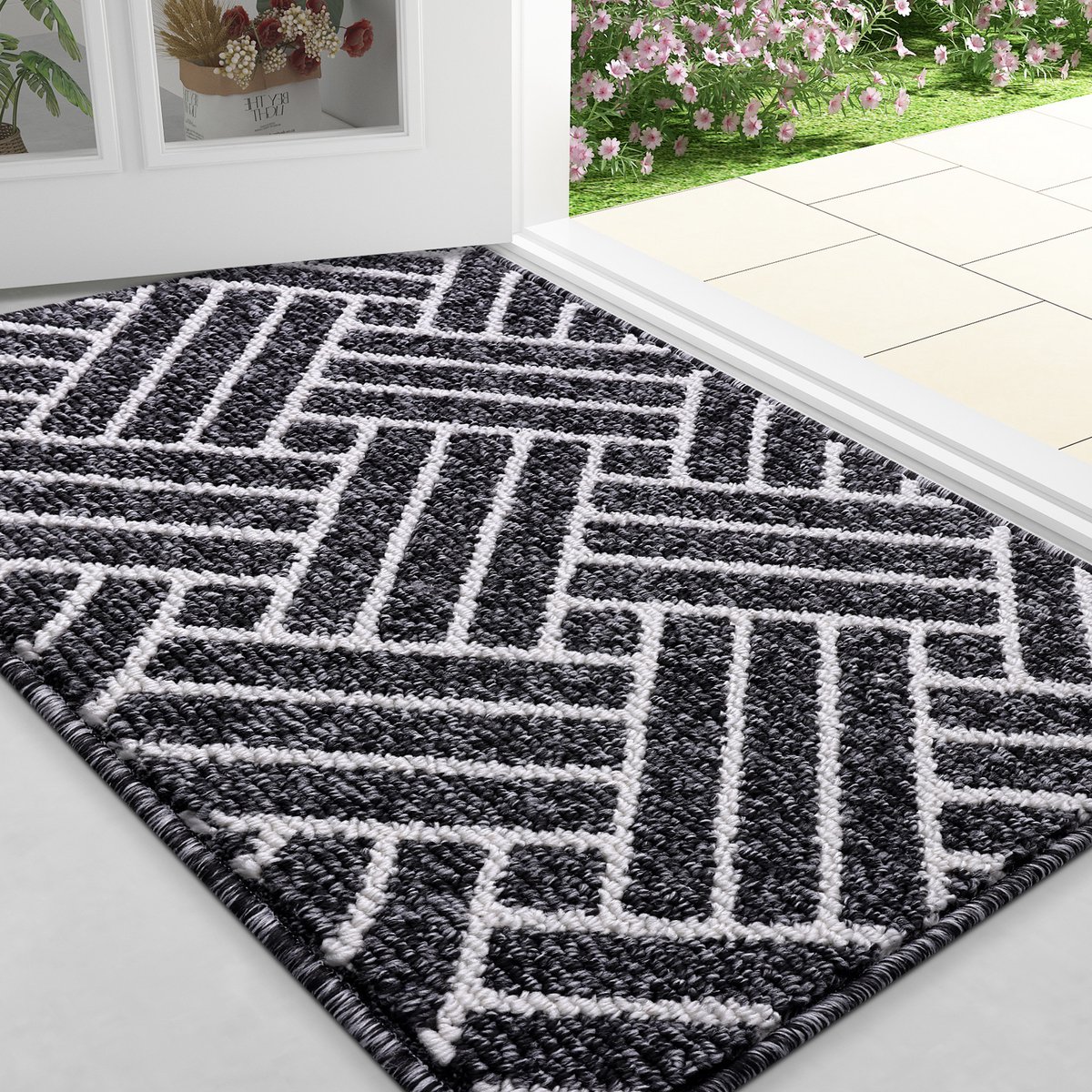 Homaxy - Deurmat - Binnenmat - Makkelijk schoon te maken en vuilafstotend - Opname van water en antislip -zwarte - 82x122cm