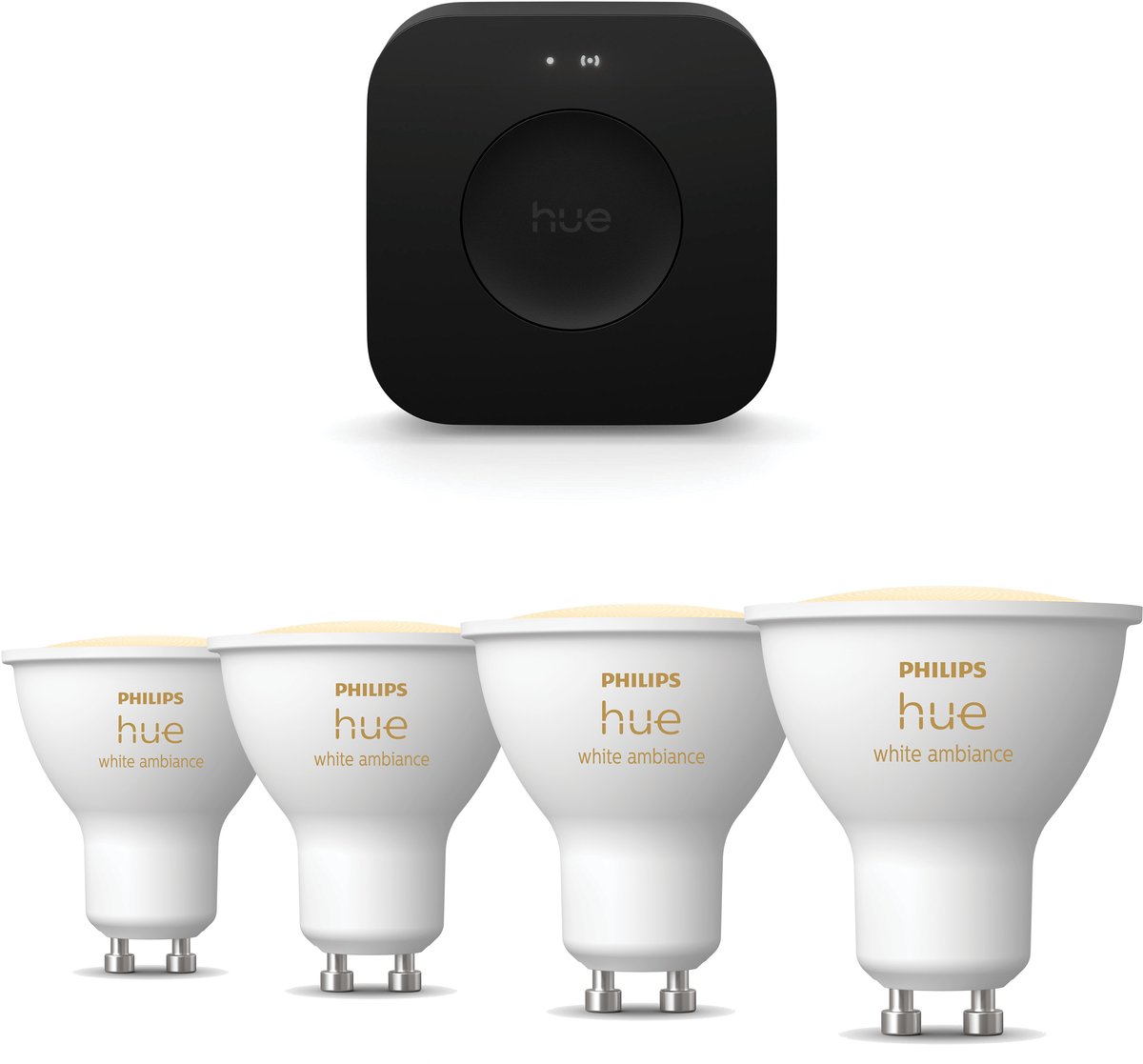 Philips Hue Starterspakket - GU10 - met 4 Spotjes - Warm tot Koelwit Licht - Incl. Hue Bridge Pro - Hue White Ambiance