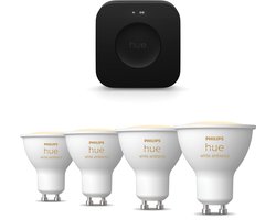 Philips Hue Starterspakket - GU10 - met 4 Spotjes - Warm tot Koelwit Licht - Incl. Hue Bridge Pro -…