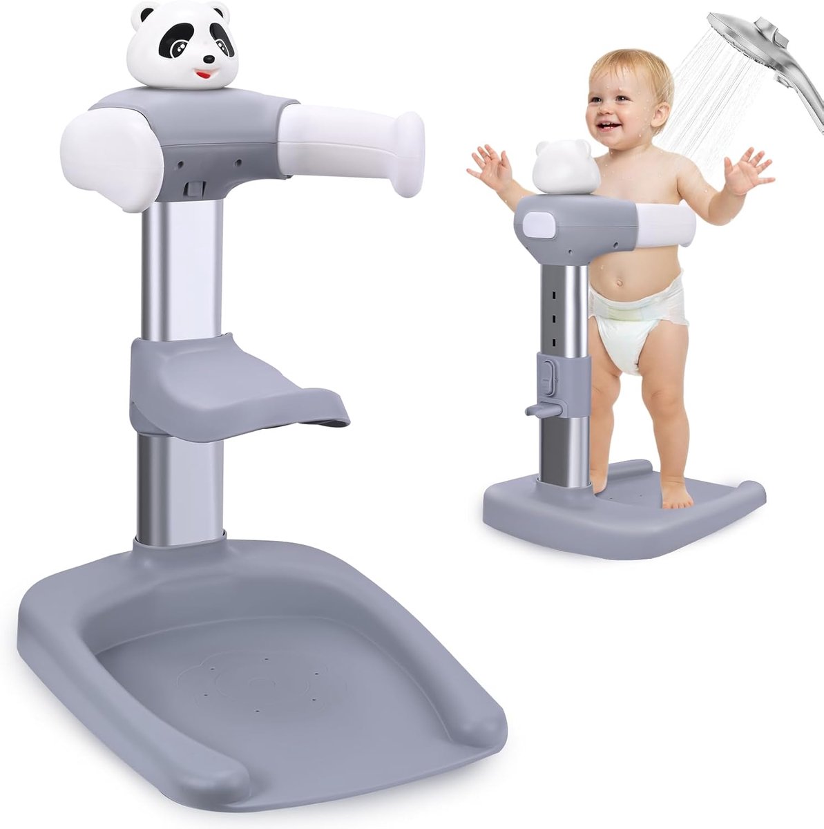 SnelShoppen - Verstelbare Babydouchestandaard met Antislipbasis en Douchestoel voor Kinderen 6-36 Maanden - Panda Design - Babybadstandaard en Doucheh
