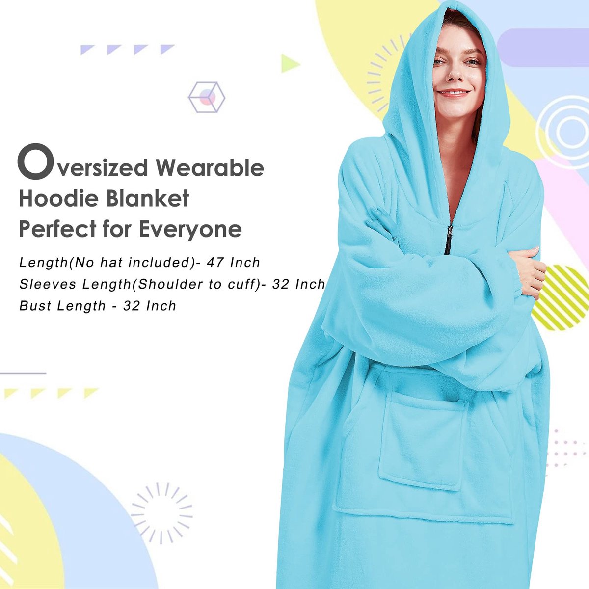 SnelShoppen - Draagbare Sherpa Jurk Deken Oversized Hoodie Pluche Fleece Dekens met Mouwen - Super Zacht en Warm - Groene Munt - Eén Maat voor Thuis,