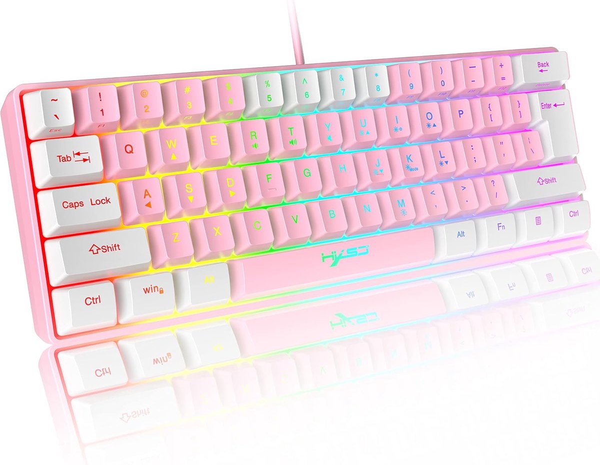 SnelShoppen - 60% Bedraad RGB Gaming Toetsenbord - 61 Toetsen Mini Compact Toetsenbord met 11 Chroma RGB Achtergrondverlichting - Mechanisch USB Toets