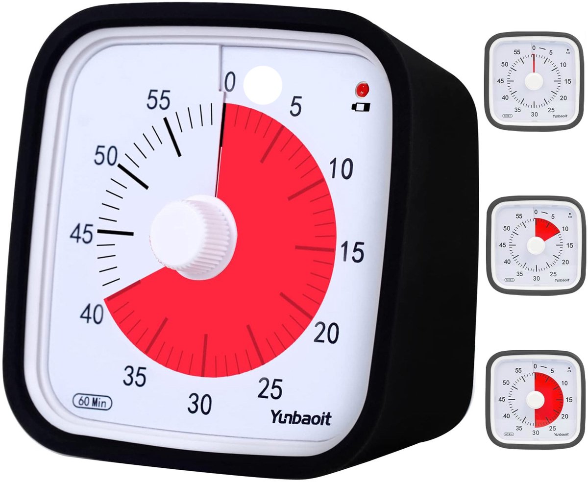 Visuele Timer 60 Minuten - Analoge Kookwekker voor Kinderen en Volwassenen - Stille Studietimer met Siliconen Hoes - Zwart