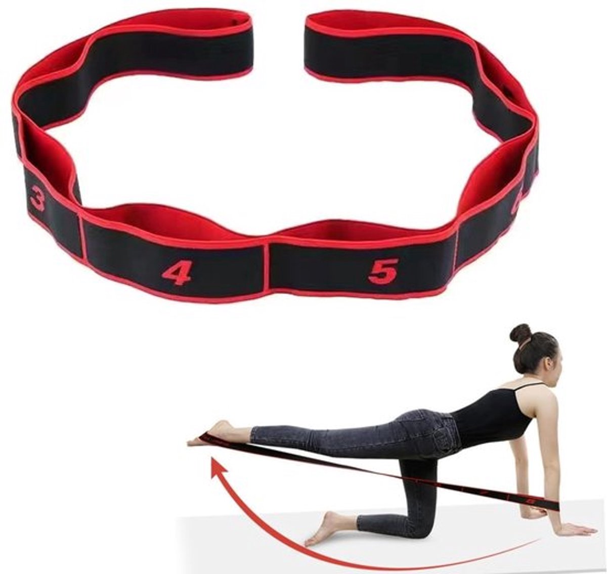 Yoga Stretchband - Elastische Weerstandsband - Antislip - Verstelbaar - 8 Intensiteitsniveaus - Duurzaam - Geschikt voor Yoga/Pilates