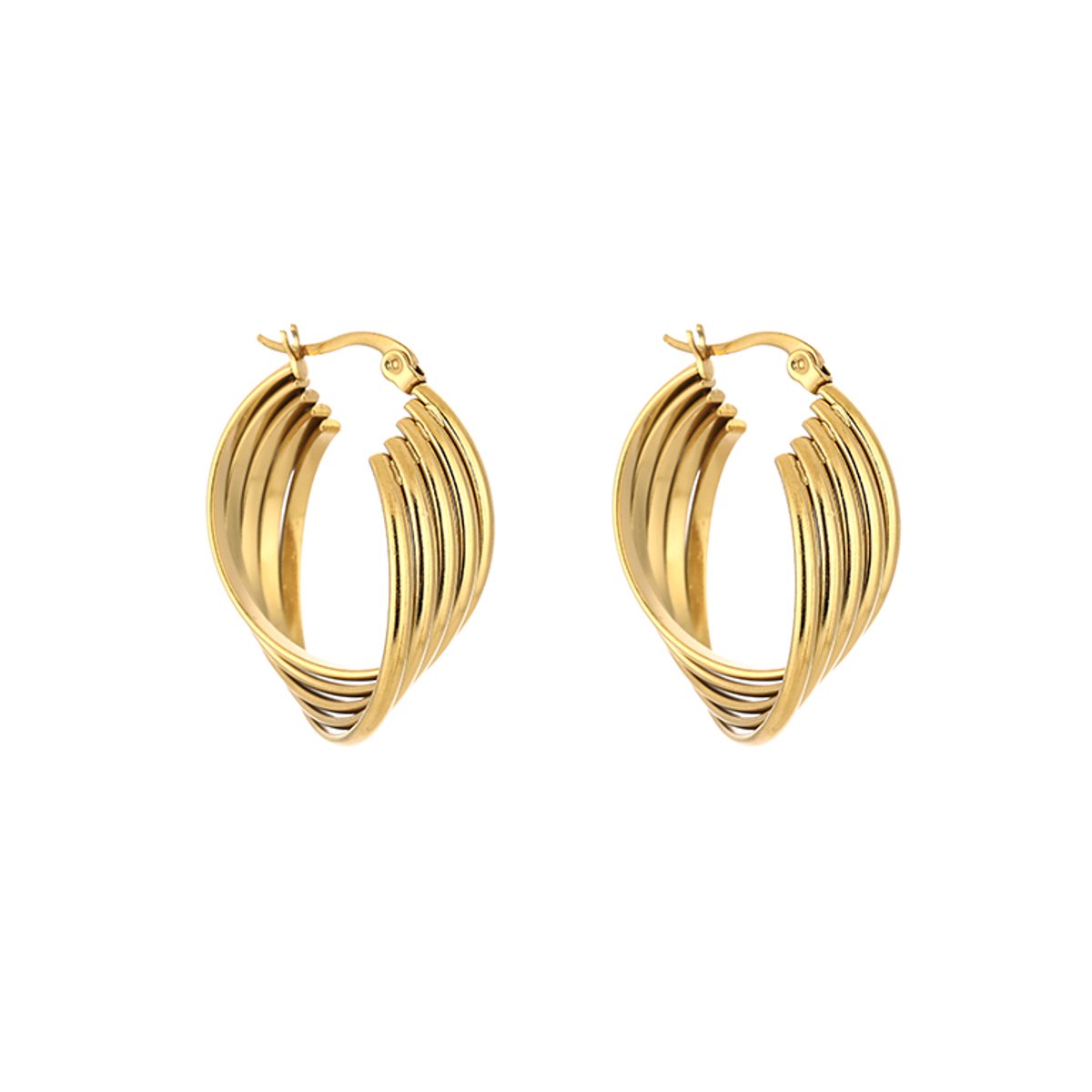 Stainless Steel Twisted Multi-Band Hoops – Luxe Getwiste Oorringen – RVS - Goud