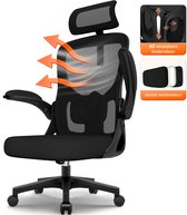 Hiaonyx bureaustoel – ergonomische bureaustoel - bureaustoel voor volwassenen - Opklapbare armleuningen – 5D lendensteun met zachte vulling – Vergrendelbare rugleuning – Max. kanteling 130° - Zwart