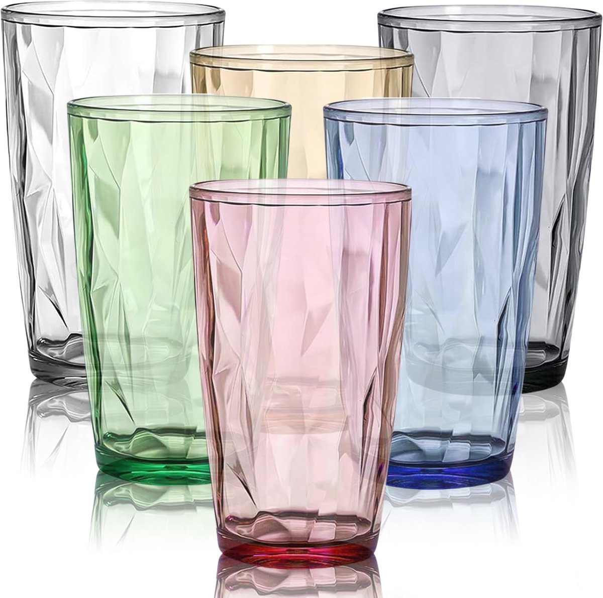 SnelShoppen - Waterglazen 6 stuks - Kunststof herbruikbare drinkglazen 470 ml - Vaatwasmachinebestendige kleurrijke drankglazen voor picknick, camping