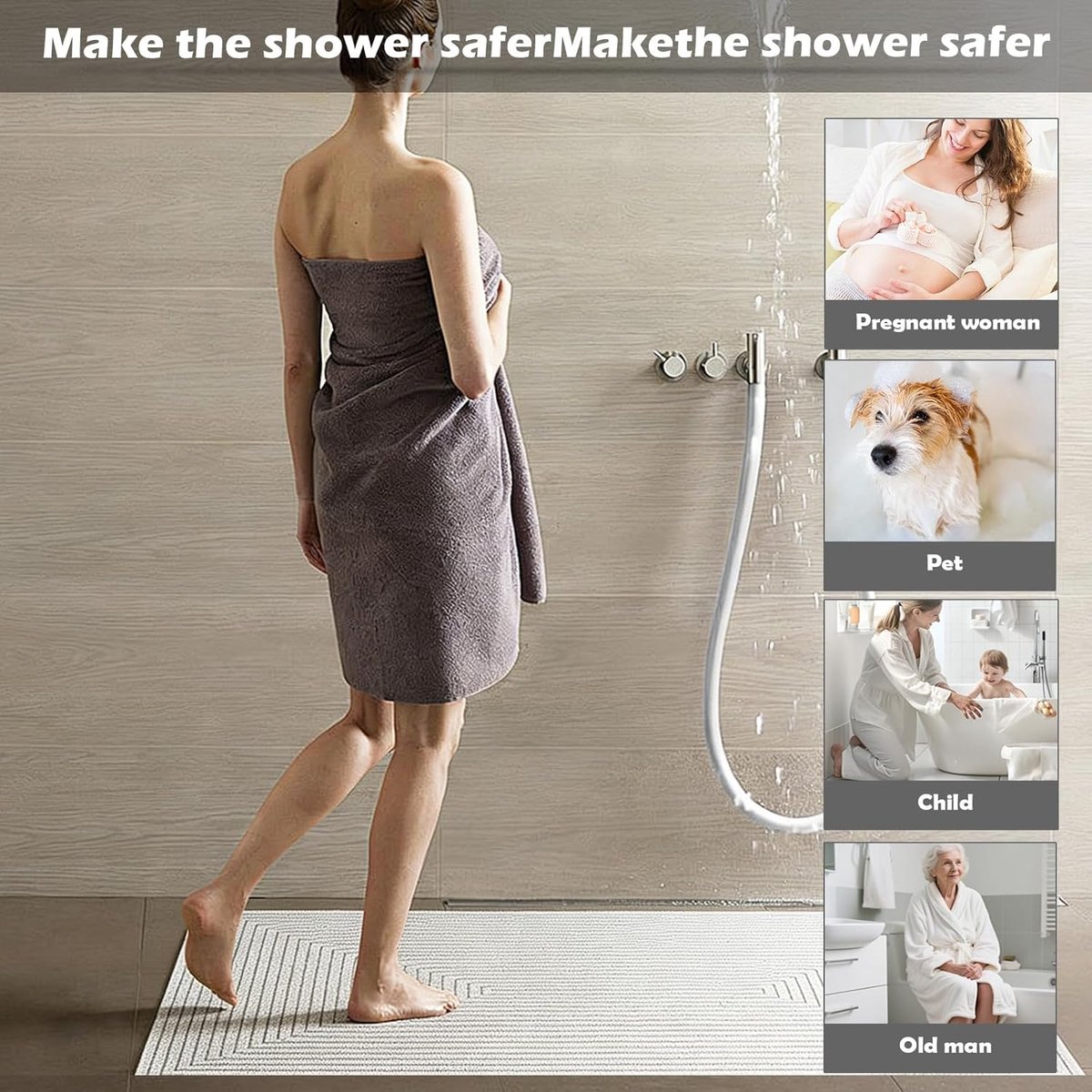 SnelShoppen - Antislip Douchemat Driehoekig 60x120cm met Zuignappen - Veilig en Comfortabel voor Badkamer, Douche, Antislip Mat, Waterdicht, Luxe, Mod