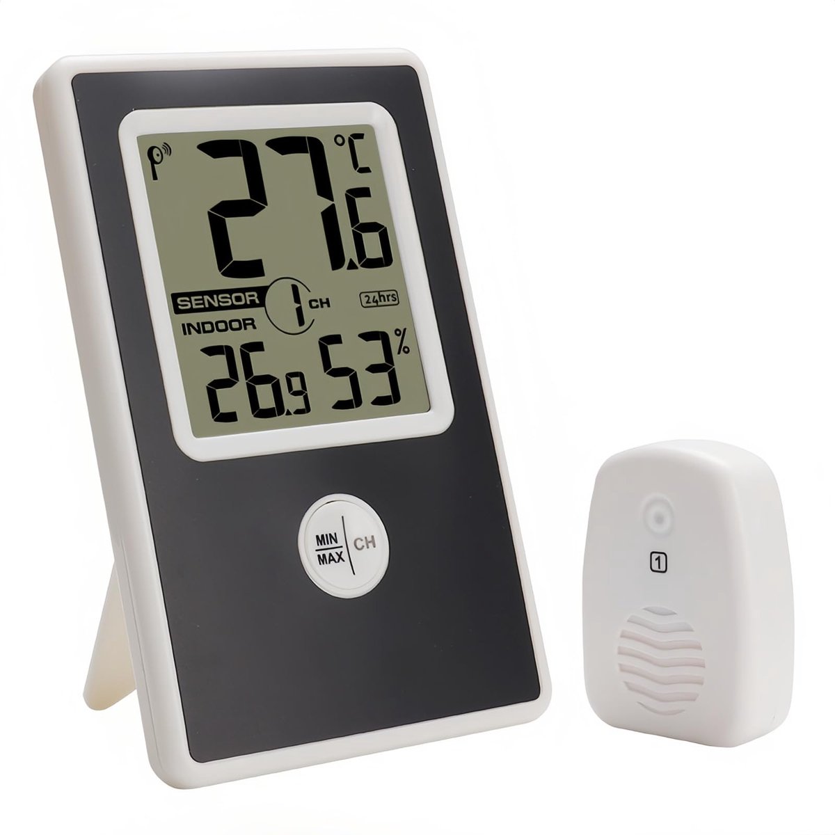 SnelShoppen - Digitale Thermometer Hygrometer voor Binnen en Buiten - Draadloze Sensor, LCD-Weergave, Temperatuur en Luchtvochtigheid, Max/Min Functie