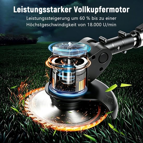 Traumheim®Accu-grasmaaier 21V met 2 accu's en oplader - Grastrimmer - Bosmaaier - Freischneider & Motorsense met telescopische steel + extra handgreep - zwart van Merkloos	 — afbeelding 5