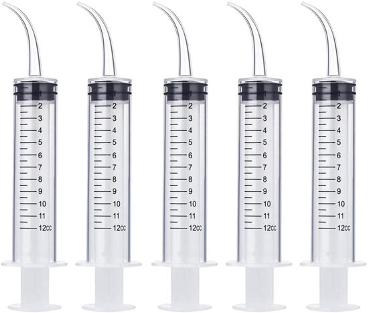 Spuitpen 12 ml - 5 Stuks - Gebogen Punt - Medische Kwaliteit - Herbruikbaar - Voor Mondirrigatie - Tandirrigatiespuit