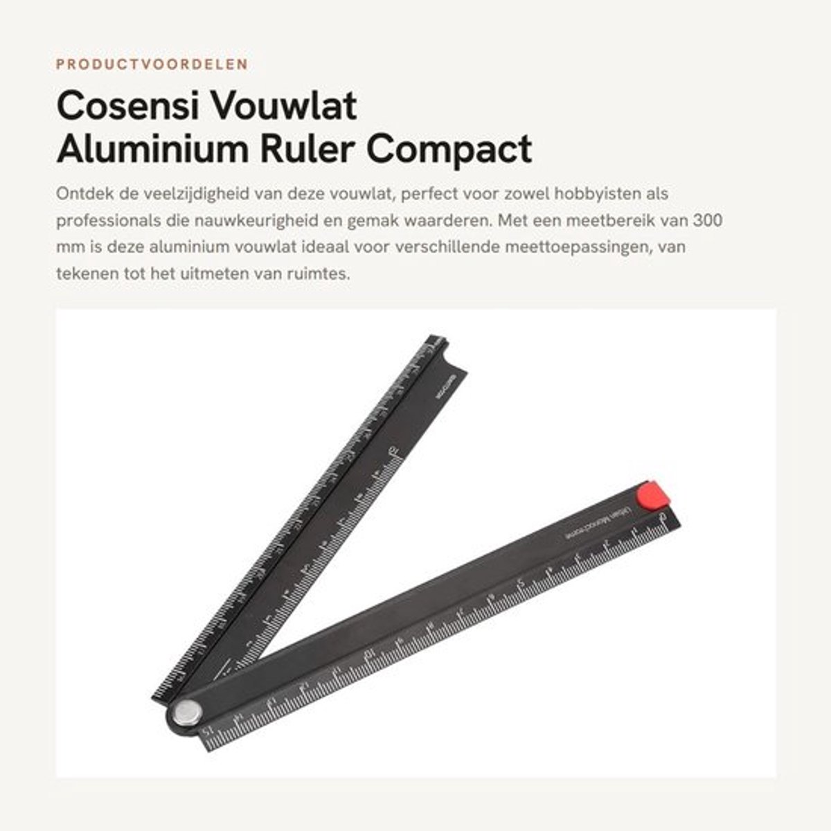 Vouwmeter 300 mm - Aluminium Legering - Schuifmaat - L-type Liniaal - Duurzaam - Schokbestendig - Meetlat
