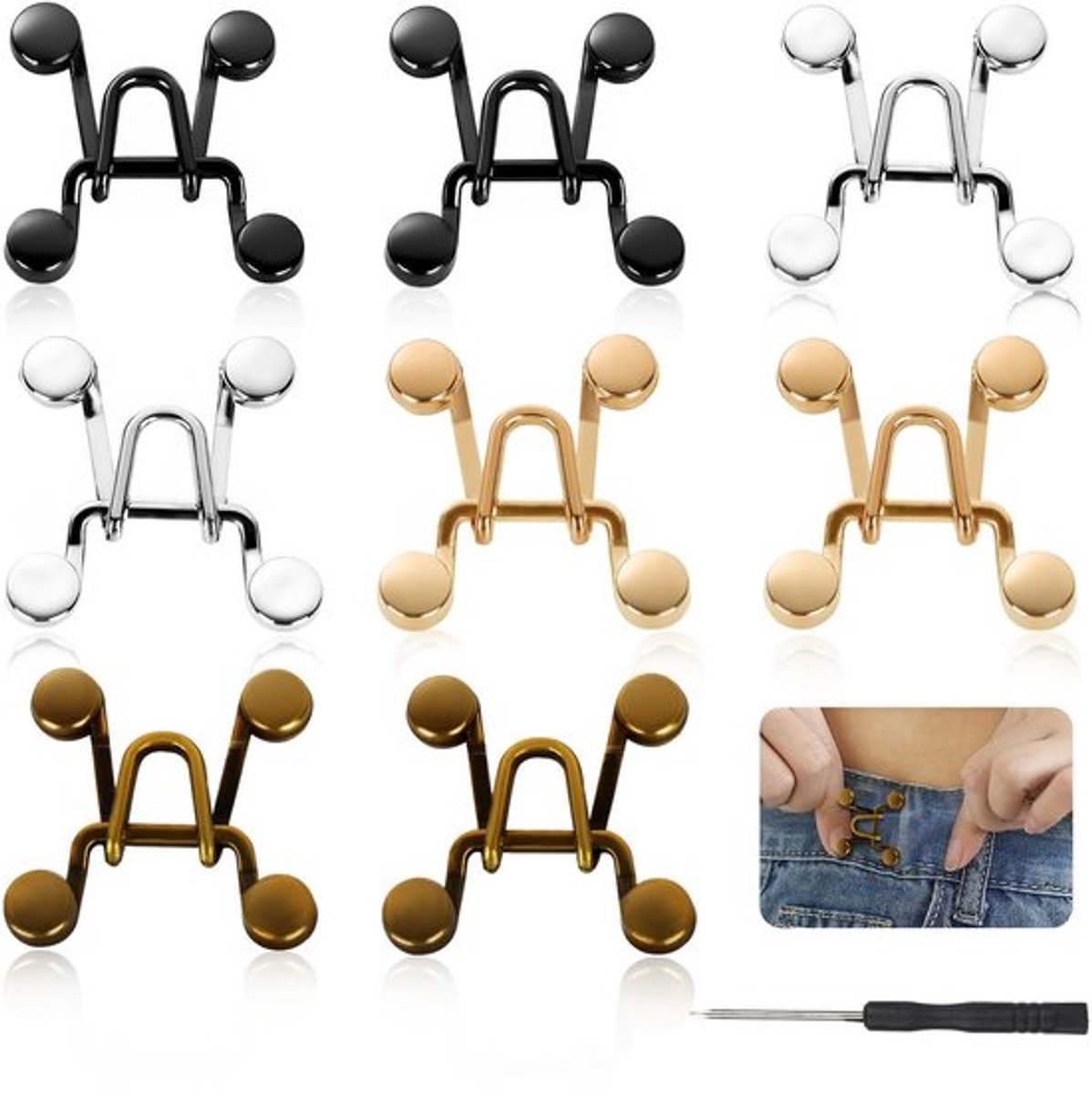 8 stuks broekbanden nauwer maken, broekclip met schroevendraaier, verstelbare spijkervrije taillegespen, afneembare broekknopen voor clipbroeken, jeans, rok
