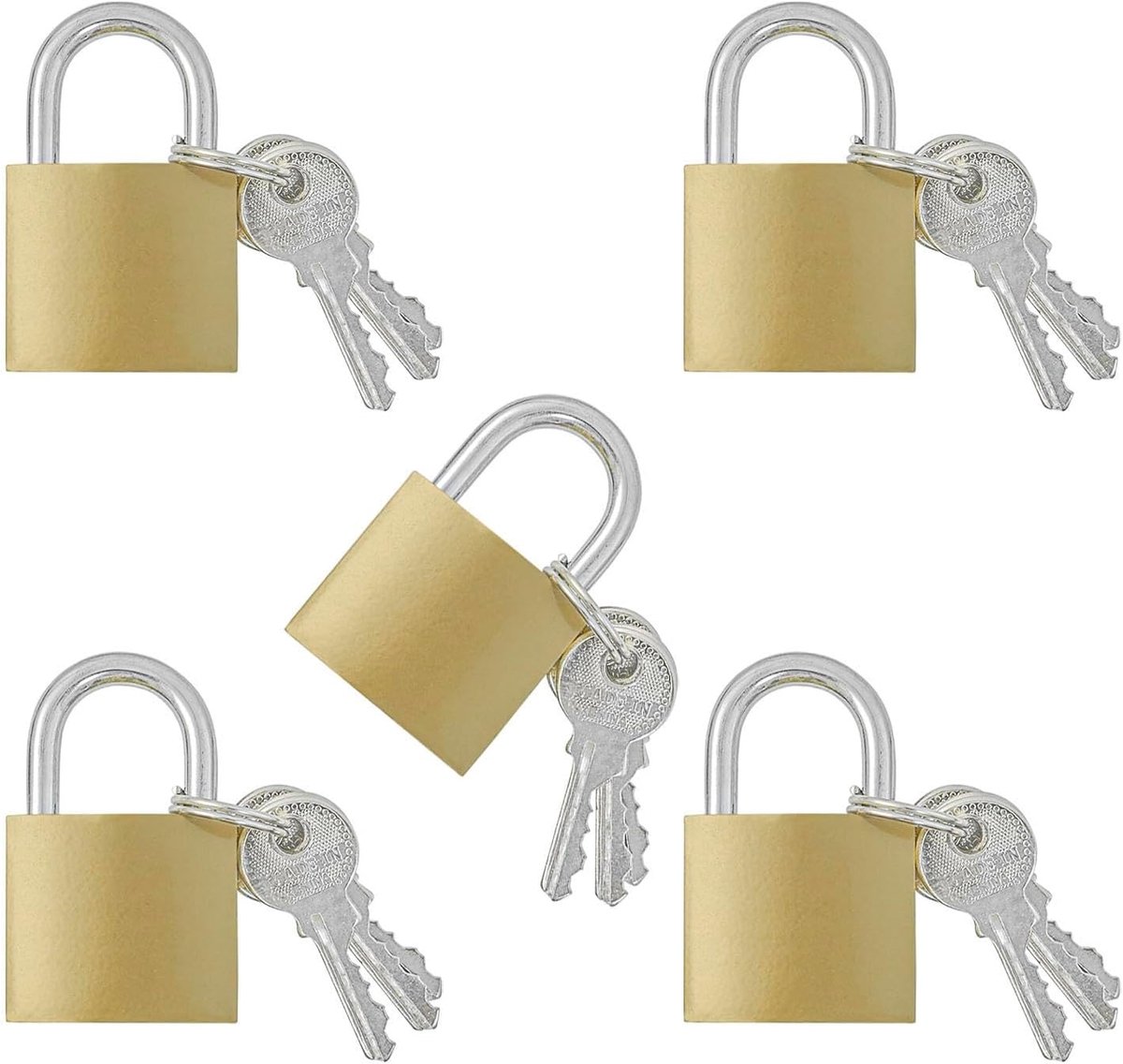 SnelShoppen - 5x 32mm Mini Hangslot met Sleutel, Kleine Metaal Slot voor Koffer, Lockers, Reistas, Rugzak, Reis, Goud