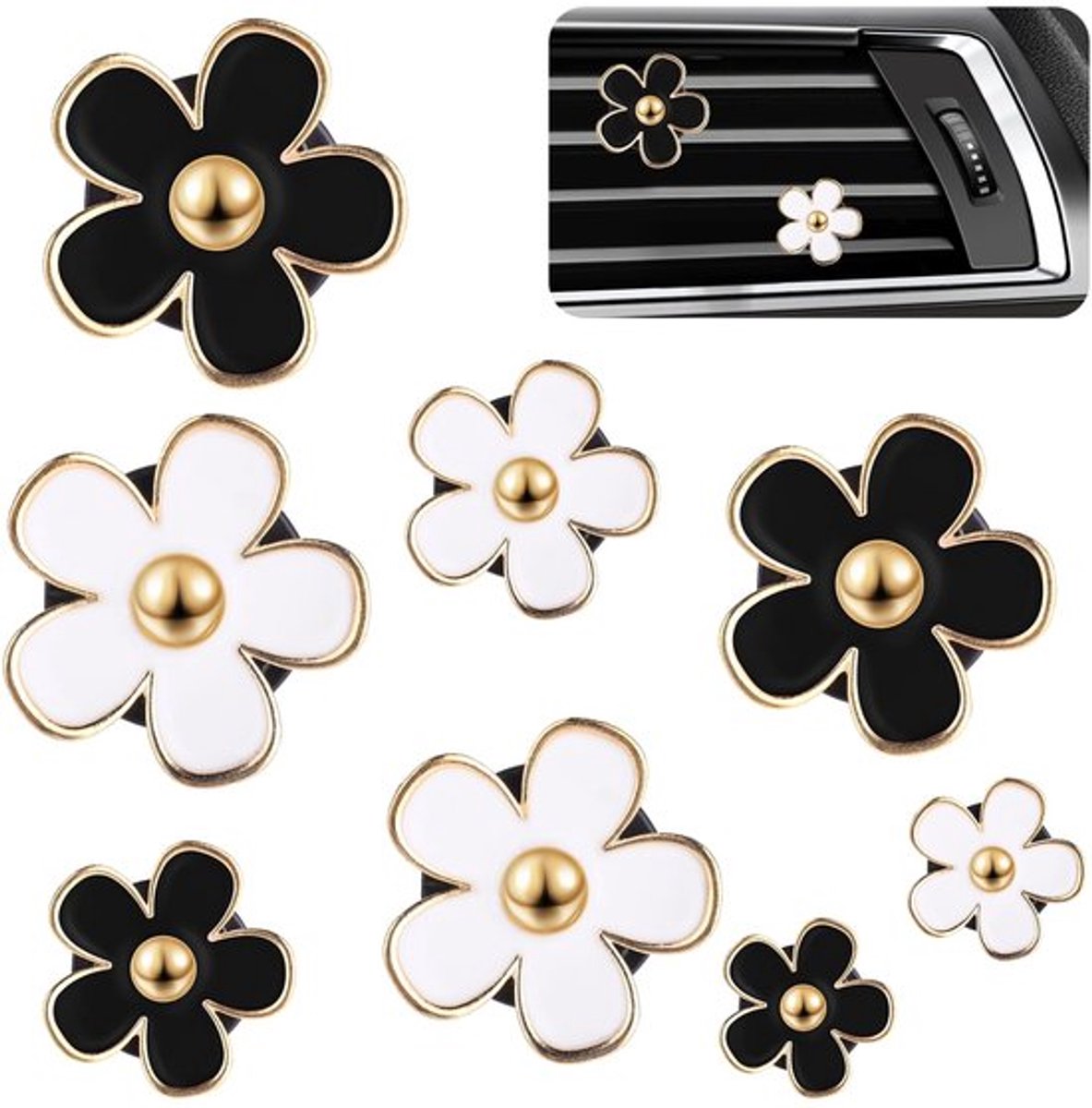 Luchtverfrisser Auto - 8 Stuks Madeliefjes Bloem - Aromatherapie Diffuser - Interieur Decoratie - Etherische Olie Accessoires - Antislip Clip - Geurhanger