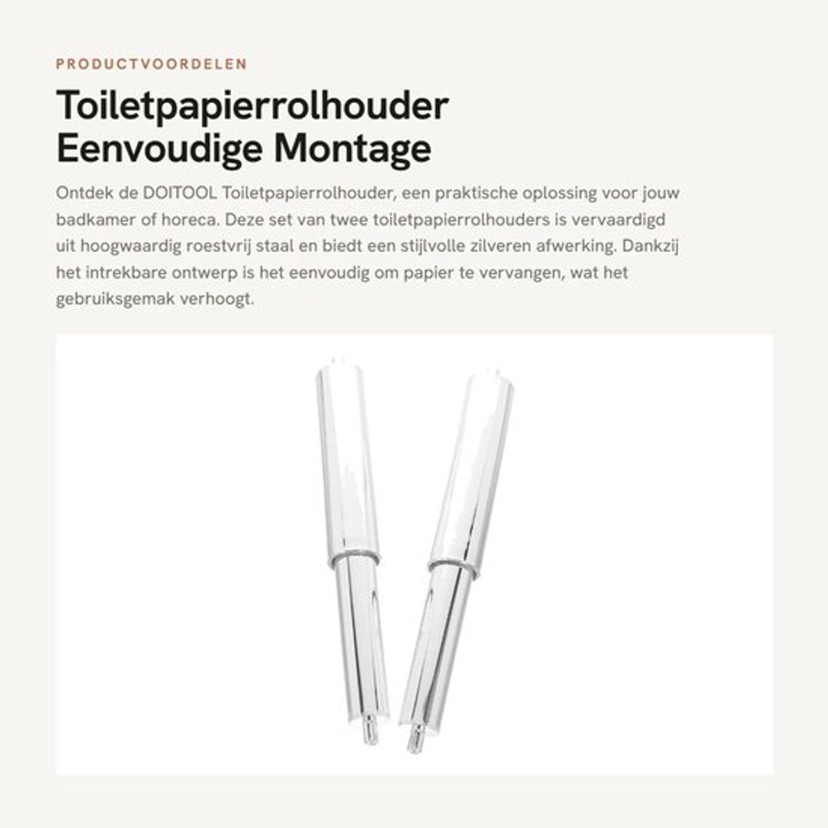 Toiletpapierrolhouder 2 Stuks - Roestvrij Staal - Eenvoudige Montage - Schuifmechanisme - Badkamer/Horeca - 16,5 x 2 x 2 cm - Papierrolhouder