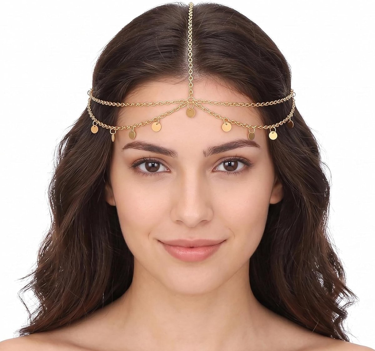 Hoofdketting met strass-schelpen en kwastjes in goudkleur, boho-stijl, perfect voor festivals, bruiloften en kostuumaccessoires voor dames en meisjes