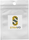 Een doorzichtige verpakking met het Stravo logo op een vierkant label.