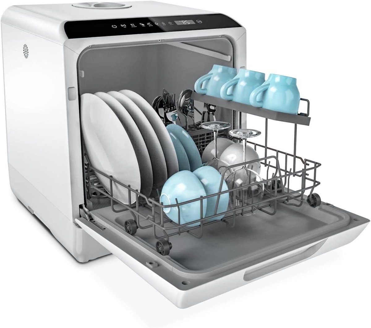 Tafelvaatwasser Mini vaatwasser Snel vaat reinigen Met of zonder aansluiting 4 couverts Wit
