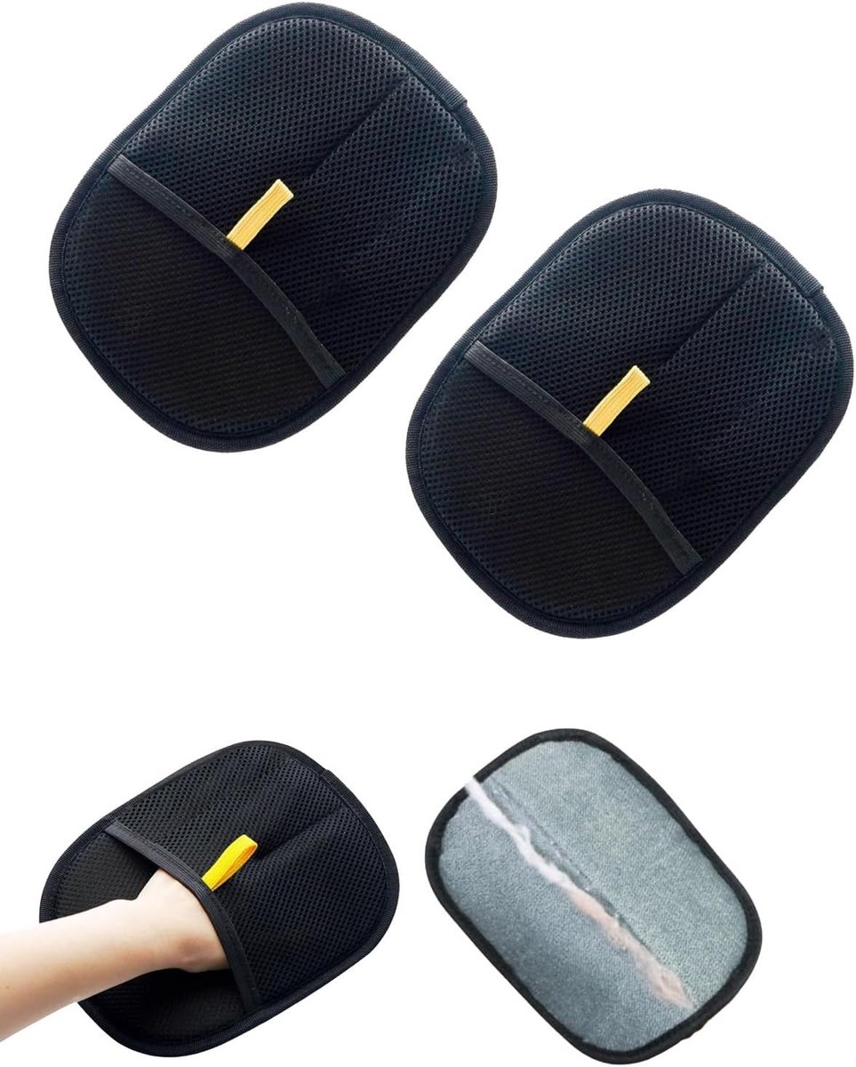 Ontharingshandschoenen voor huisdieren, herbruikbaar en elektrostatisch, ideaal voor het verwijderen van honden- en kattenharen van meubels, kleding en auto, 2 stuks, 24 x 18 cm, zwart
