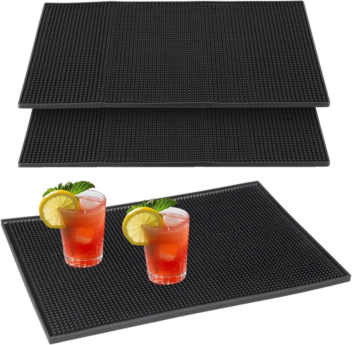 SnelShoppen - 3 stuks antislip rubberen barmat siliconen 45 x 30 cm, afdruipmat voor keuken, cafés, restaurants, zwart, perfect voor bar en service