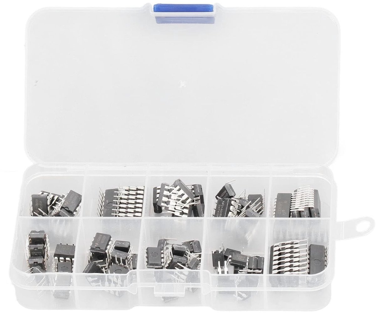 85Pcs IC Chip Assortiment met Timer IC's, Opamp, en Schakelaars voor Elektronische Projecten