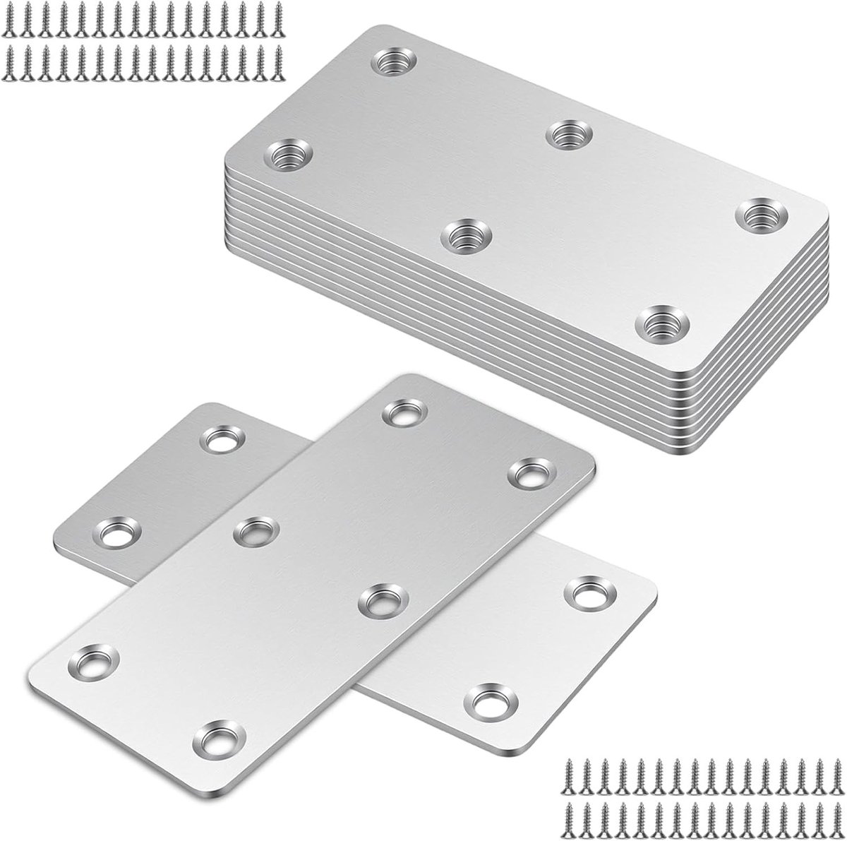 12 Stuks Platte Beugel voor Meubelplank en Raam, Roestvrij Staal Herstelplaat, 100 x 50 x 2 mm, Duurzaam en Sterk