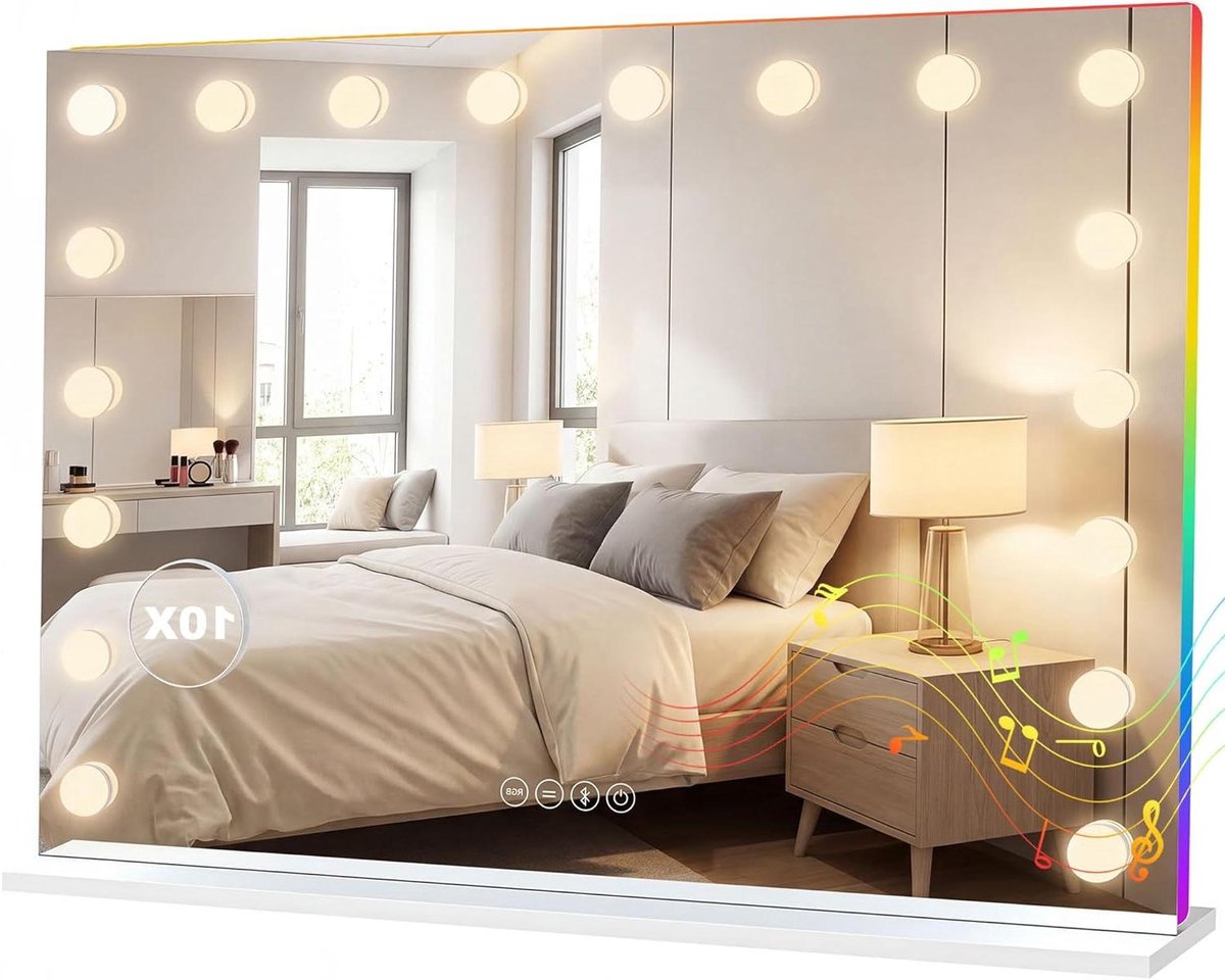 Make-up spiegel - Verlichte spiegel - Perfecte look - RGB verlichting - 80x60 cm - Wit