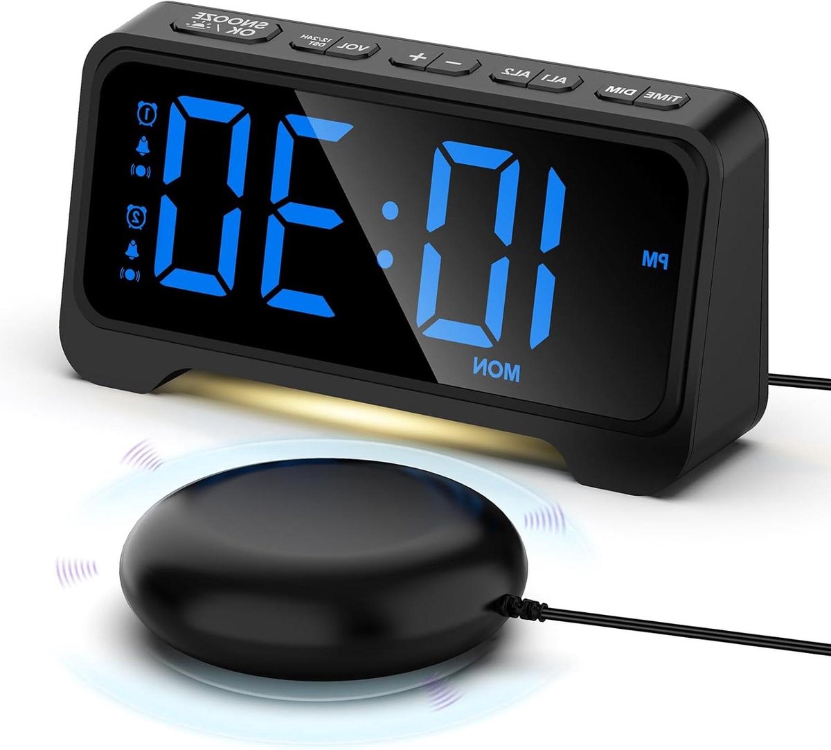 Extra Luide Wekker met Bedschudder - LED Display - Instelbare Geluid en Trilling - Snooze en Weekendmodus - Voor Doven en Diepe Slapers