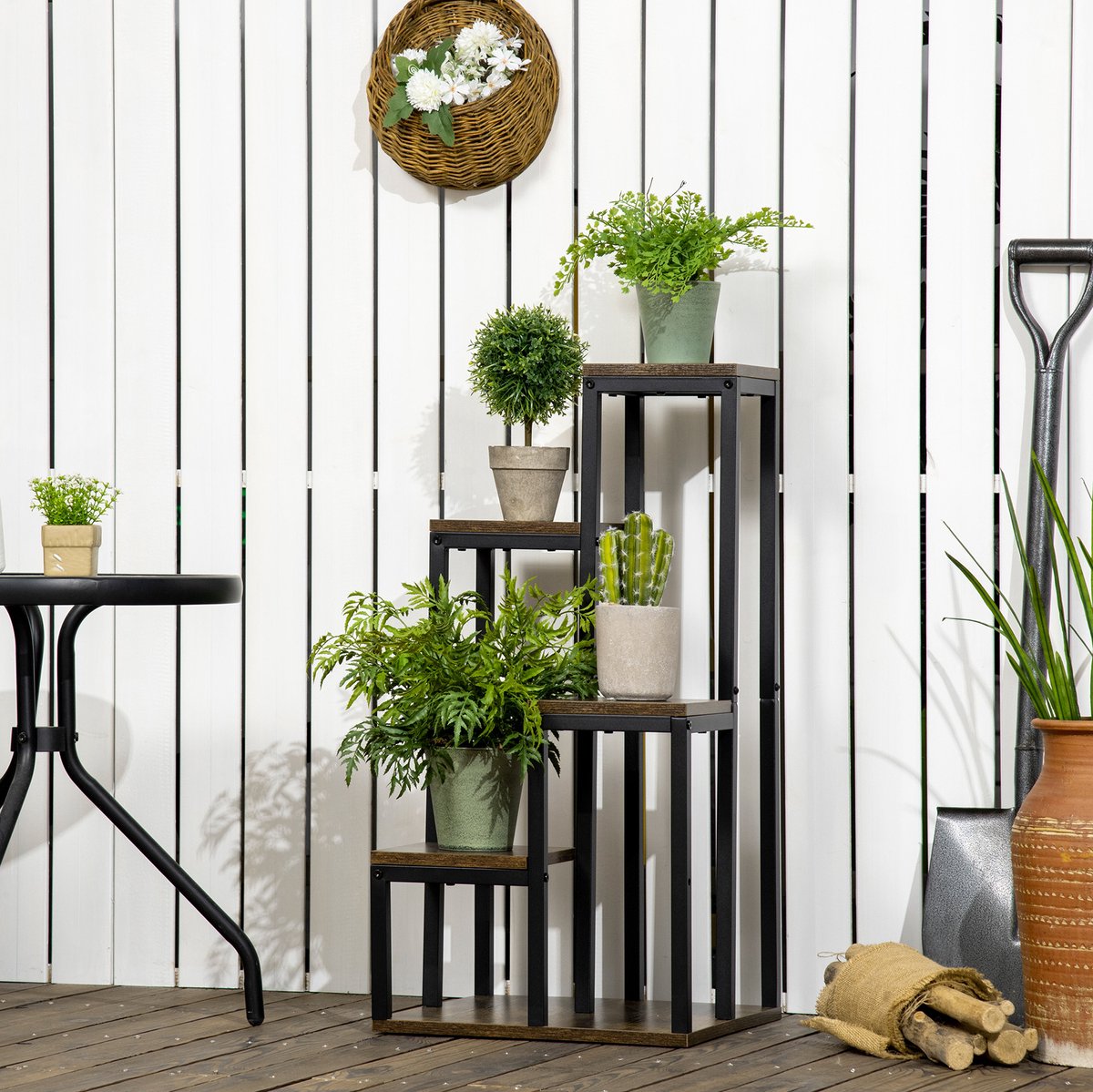 Kast 4 Lagen Met Stalen Frame 40 X 40 X 81 Cm Bruin Voor Planten, Boeken En Decoratie In Woonkamer, Balkon Of Tuin