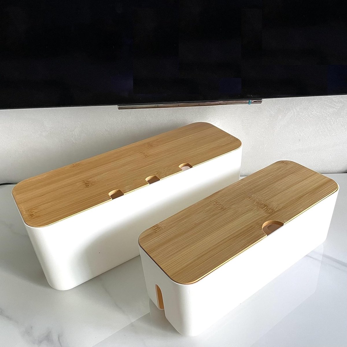 Kabelorganizer Doos Set van 2, Wit, Ideaal voor Kabelbeheer, Opruimen en Thuisgebruik, 36 cm x 13 cm x 13.5 cm