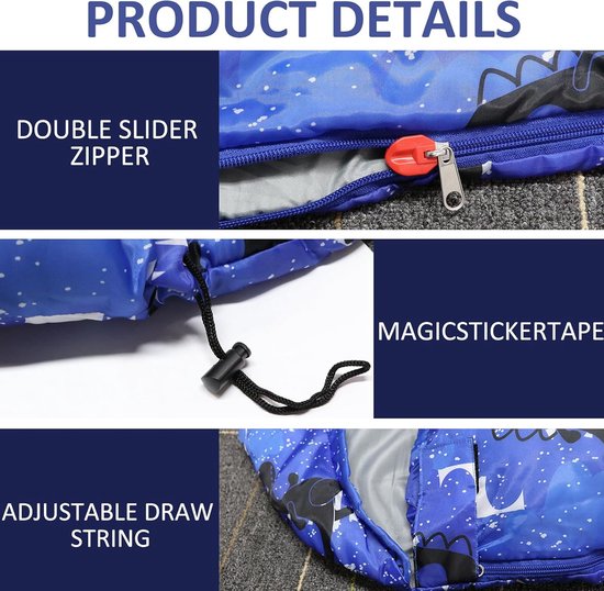 Kinderslaapzak - Kampeerzak - Outdoor avonturen - Waterdicht ademend materiaal - 3 seizoenen - Blauw — afbeelding 5
