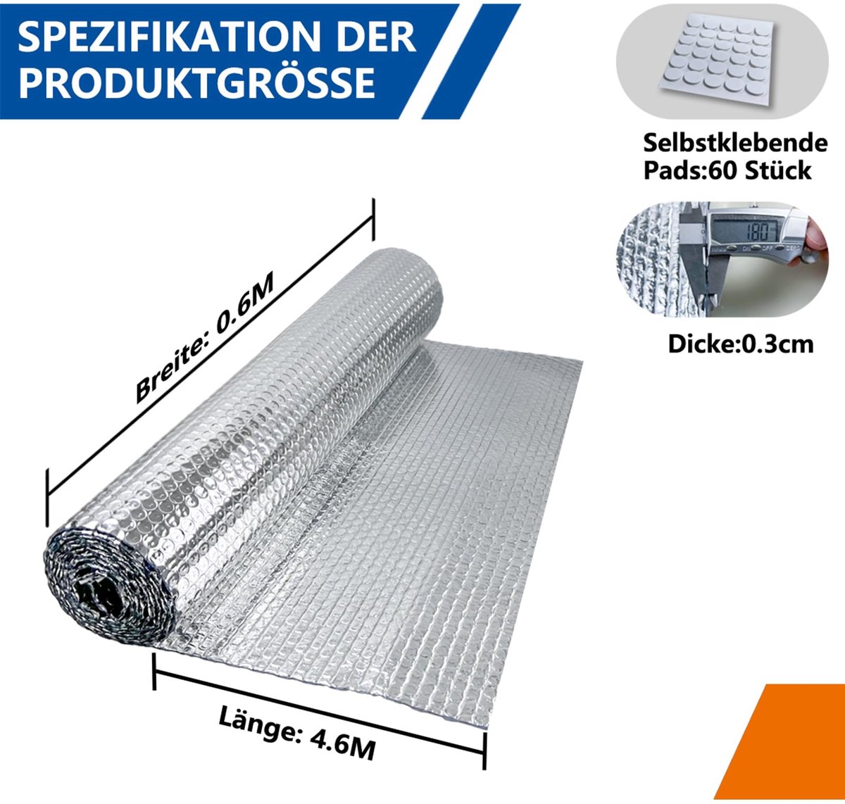 SnelShoppen - Gealuminiseerde Isolatiefolie 60 cm x 4,6 m - 3 mm Dikke Dubbelzijdige Aluminium Bellenfolie - Radiator Reflecterende Folie voor Voertui
